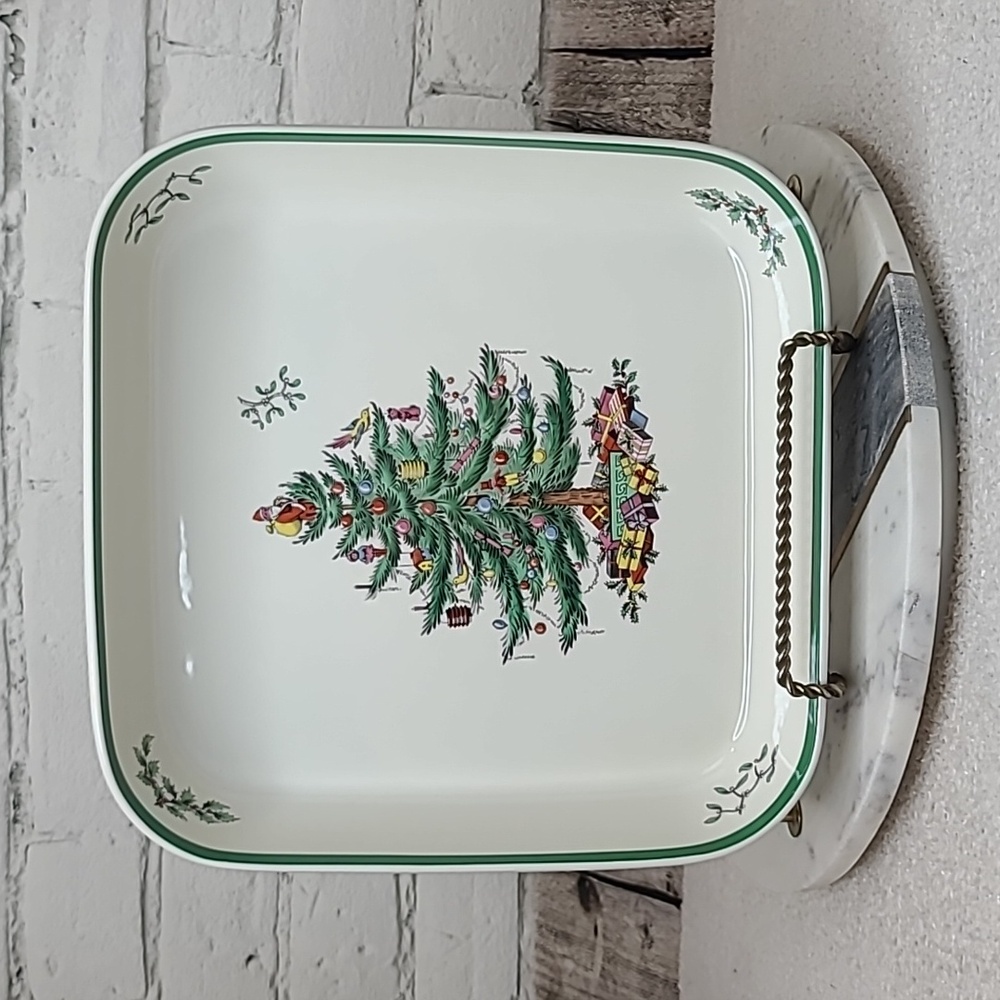 Spode Christmas Tree Classic Vtg Holiday Collectible Ceramic Square Buffet Dish